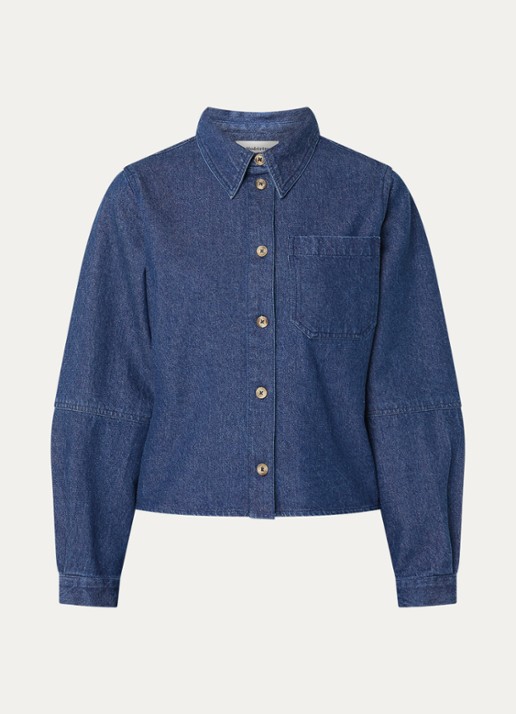 Modström Possy blouse van denim met borstzak - voorkant 2 indigo