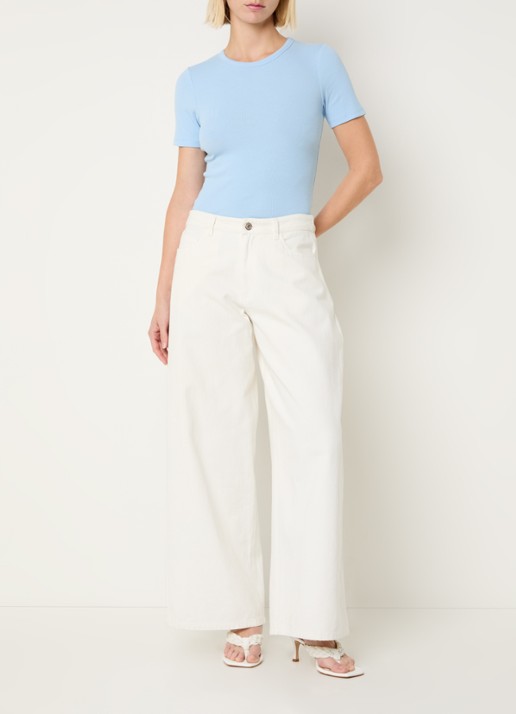 Modström Princess high waist wide leg jeans met gekleurde wassing - voorkant 2 gebroken wit
