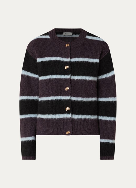 Modström Rafael fijngebreid vest in alpaca wolblend met streepprint - voorkant aubergine