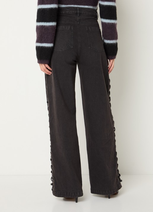 Modström Riya high waist straight leg jeans met rijgdetail - achterkant 4 donkergrijs