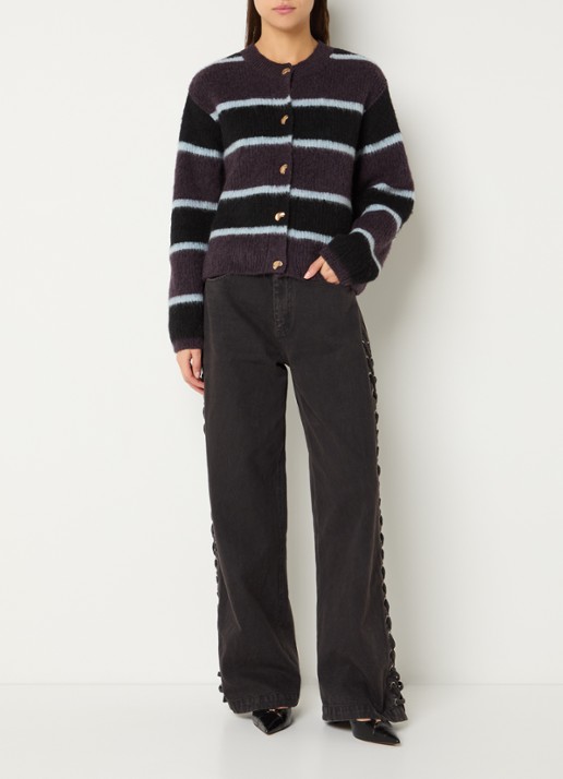 Modström Riya high waist straight leg jeans met rijgdetail - voorkant 2 donkergrijs