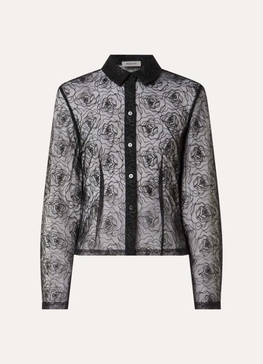 Modström Rocco semi-transparante blouse van kant met bloemenprint - voorkant 3 zwart