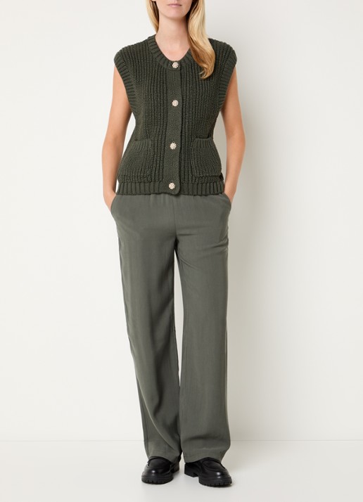 Modström Sebastian high waist straight fit broek met steekzakken - voorkant 3 legergroen