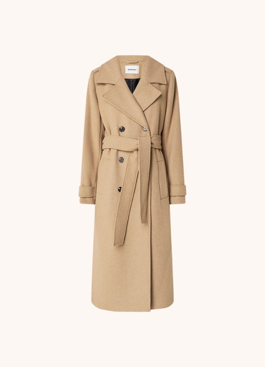 Modström Shay double-breasted mantel in wolblend - voorkant 3 camel
