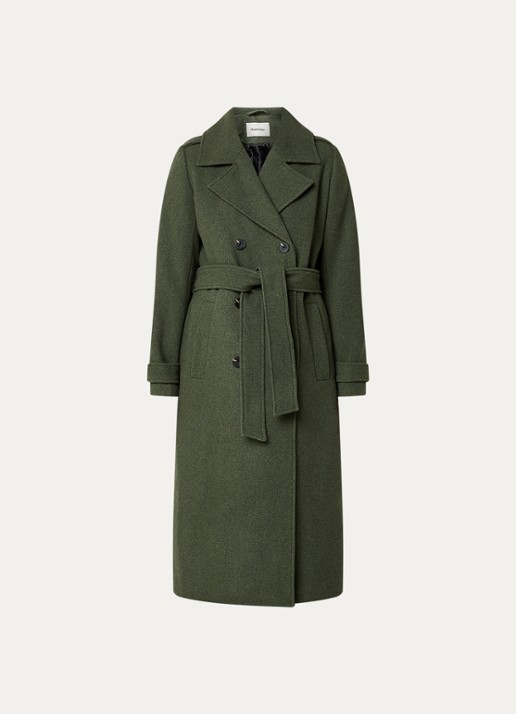Modström Shay double-breasted mantel in wolblend - voorkant 2 army dust-02201
