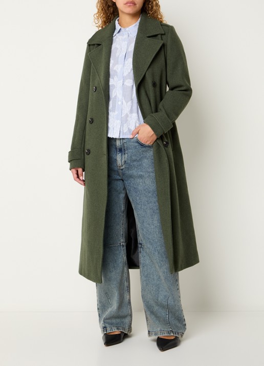 Modström Shay double-breasted mantel in wolblend - voorkant 3 army dust-02201