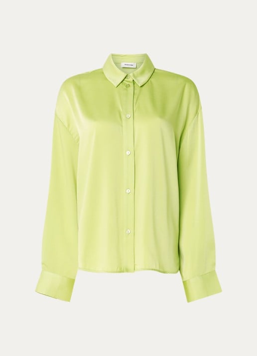 Modström Shelton blouse met glanzende finish - voorkant lime