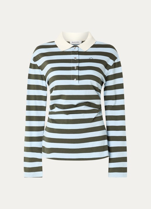 Modström Stetson polo met streepprint en ruches - voorkant lichtblauw