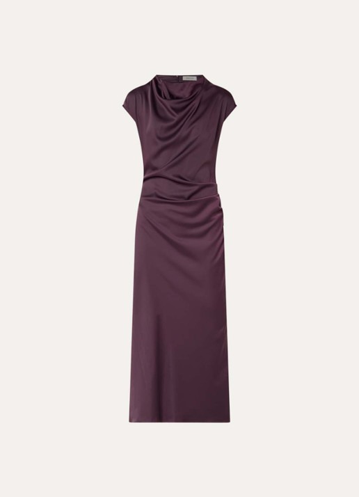 Modström Tailor midi jurk van satijn met split - voorkant aubergine