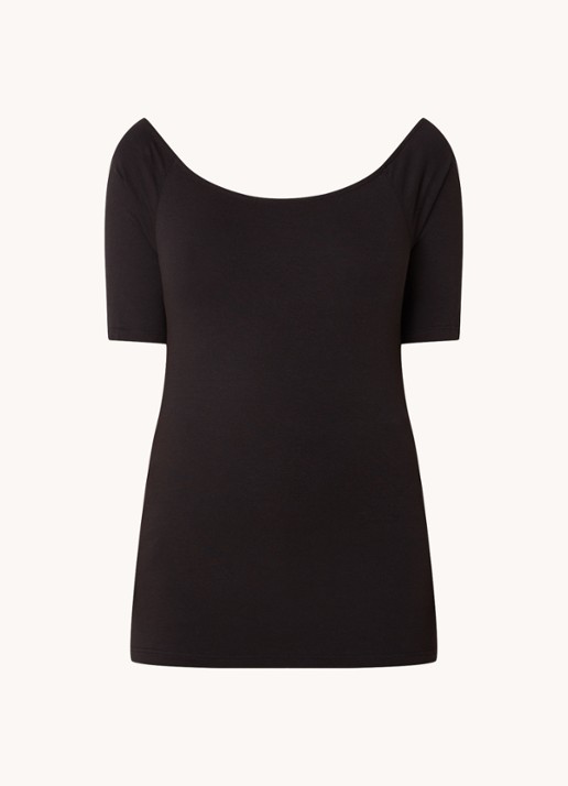 Modström Tansy top met boothals en stretch - voorkant 2 zwart