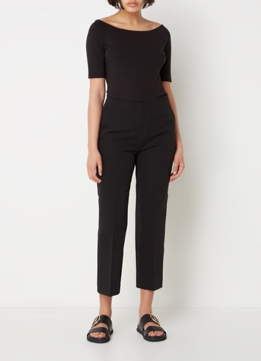 Modström Tansy top met boothals en stretch - voorkant 3 zwart
