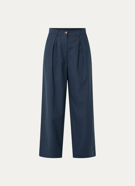 Modström Tore high waist wide fit pantalon met steekzakken - voorkant petrol