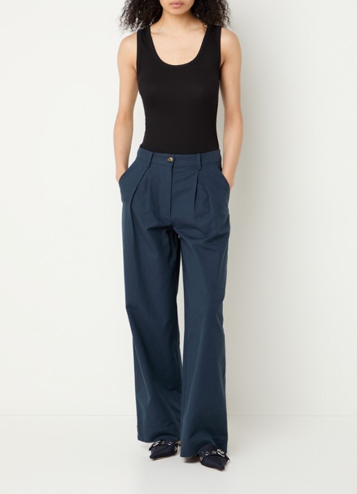 Modström Tore high waist wide fit pantalon met steekzakken - voorkant 2 petrol