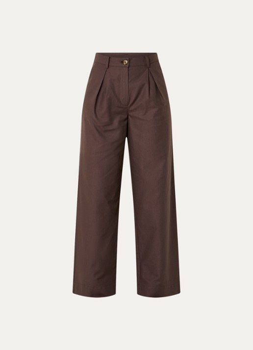 Modström Tore high waist wide fit pantalon met steekzakken - voorkant 3 donkerbruin