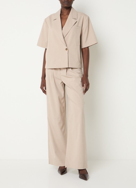 Modström Tuesday high waist loose fit pantalon met steekzakken - voorkant 4 beige