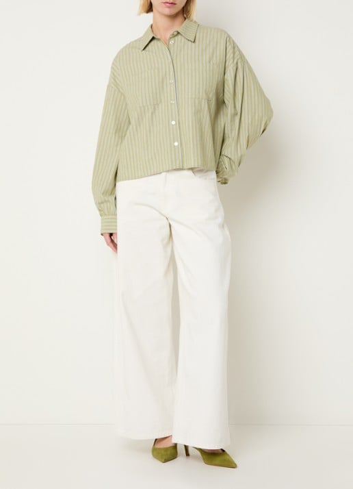 Modström Umeko blouse met streepprint - voorkant 2 lichtgroen