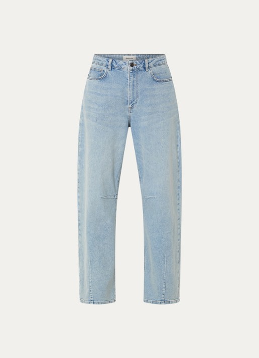 Modström Unji high waist loose fit jeans met lichte wassing - voorkant indigo