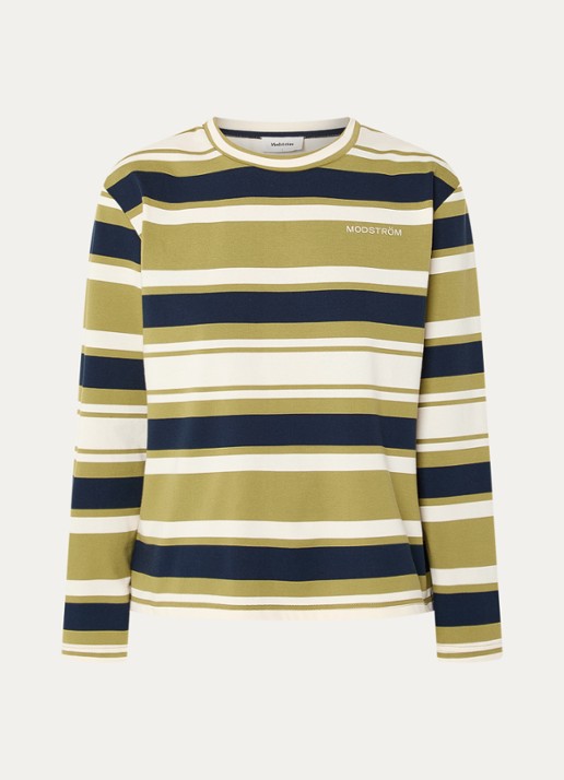 Modström Urban long sleeve met streepprint - voorkant 2 mosgroen