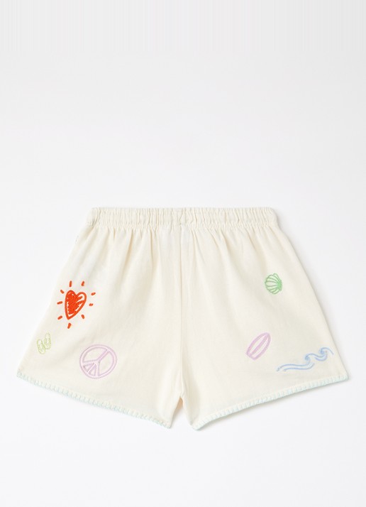 Molo Annabella loose fit korte broek met borduring - voorkant 2 beige