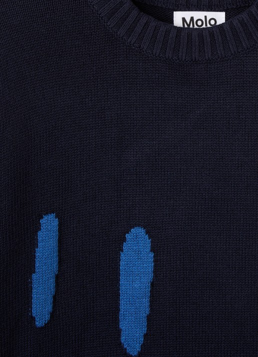 Molo Bello grofgebreide trui in wolblend - detail 3 donkerblauw