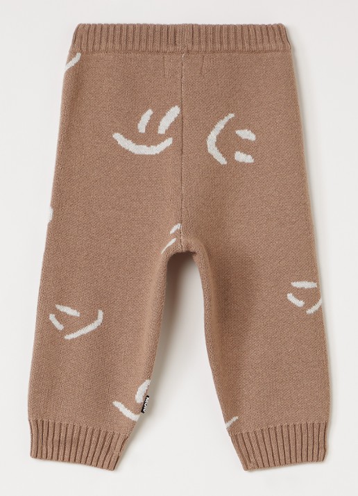 Molo Fijngebreide tapered fit broek in wolblend - voorkant 3 zand
