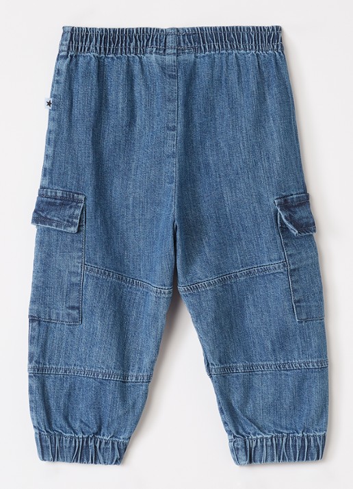 Molo Sae tapered fit cargobroek van chambray - voorkant 2 indigo