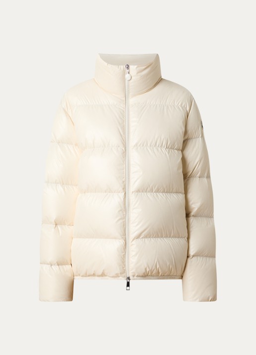 Moncler Abbadia puffer jack met donsvulling en ritszakken - voorkant 5 beige
