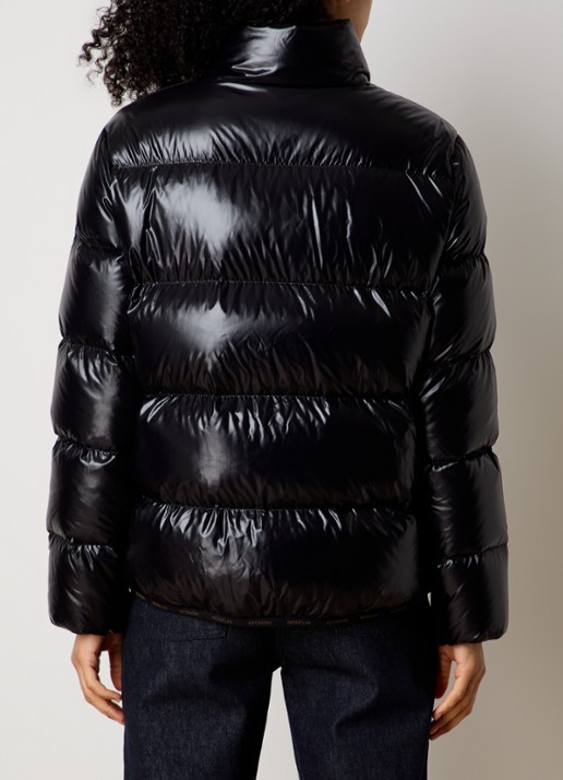 Moncler Abbadia puffer jack met glanzende finish en logo - achterkant zwart