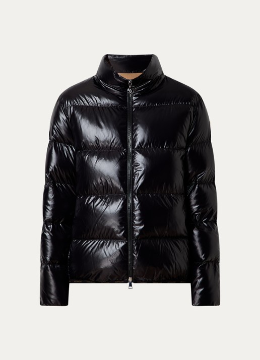 Moncler Abbadia puffer jack met glanzende finish en logo - voorkant 2 zwart