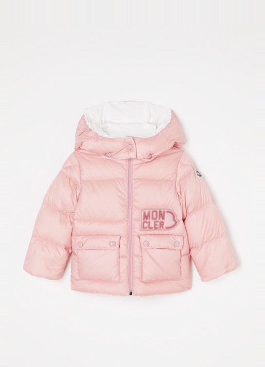 Moncler Abbaye puffer jack met donsvulling en afneembare capuchon  - voorkant 2 oudroze