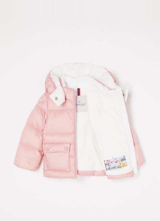 Moncler Abbaye puffer jack met donsvulling en afneembare capuchon  - voorkant 3 oudroze
