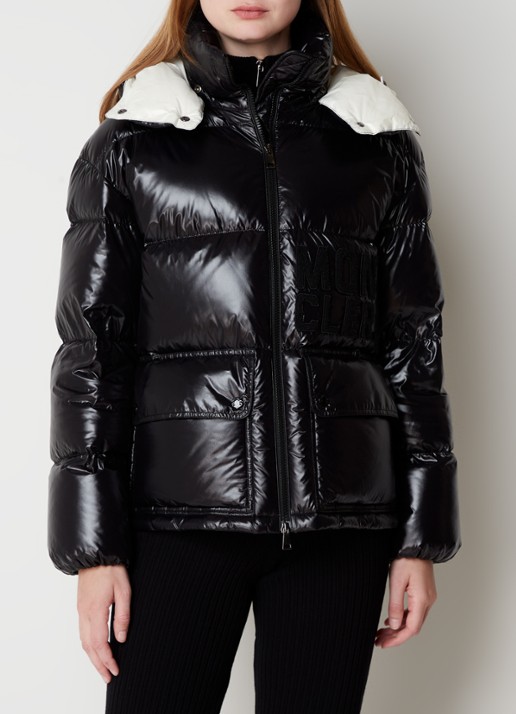 Moncler Abbaye puffer jack met donsvulling en logoborduring - detail 4 zwart