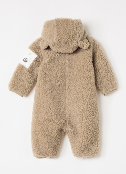 Moncler Babypak van teddy met capuchon - voorkant 2 donkerbeige