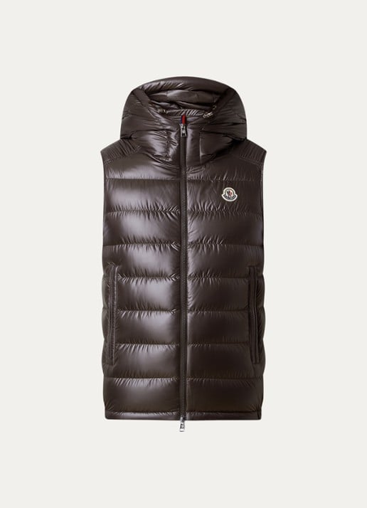 Moncler Barant gewatteerde bodywarmer met logo - voorkant 4 lichtbruin
