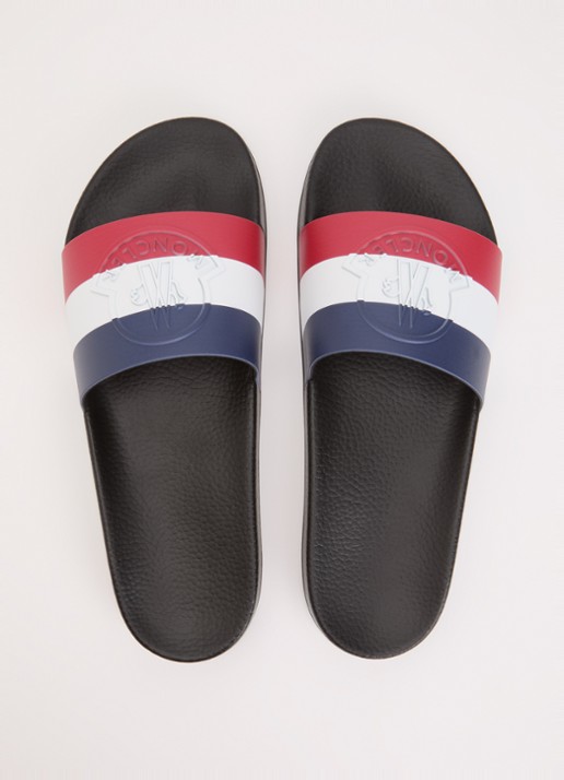Moncler Basile slipper met streepprint en logo - detail 2 zwart