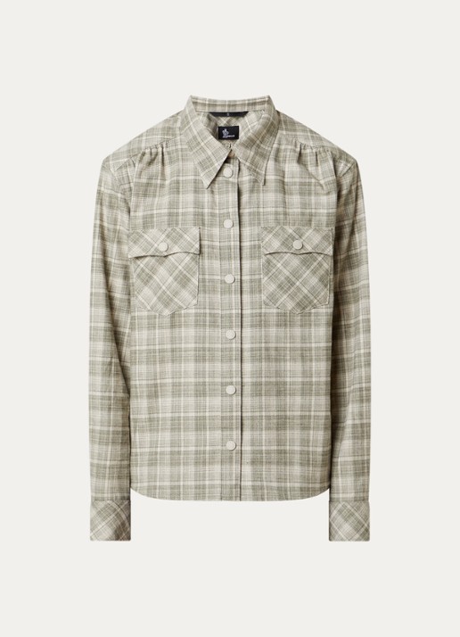 Moncler Blouse met ruitdessin en borstzakken - voorkant mosgroen