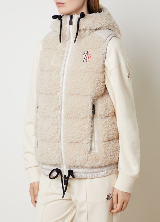 Moncler Bodywarmer van teddy met logo en steekzakken - detail 4 beige