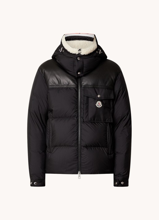 Moncler Braye puffer jack met details van leer en afneembare capuchon  - voorkant 5 zwart