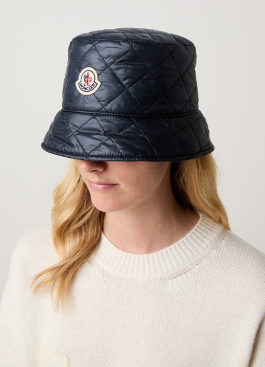 Moncler Bucket hoed met logo en quilt patroon - voorkant 3 donkerblauw