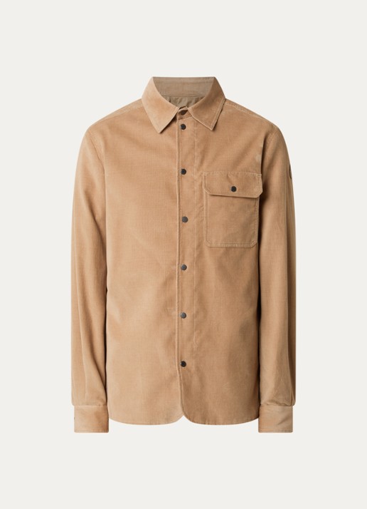 Moncler Camicia regular fit overhemd van corduroy met borstzak - voorkant zand