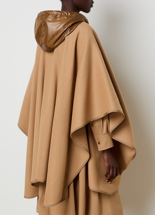 Moncler Cape in wolblend met ceintuur en capuchon - achterkant camel