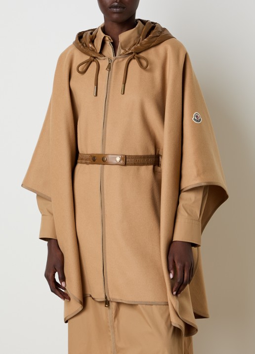 Moncler Cape in wolblend met ceintuur en capuchon
