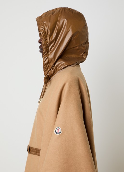 Moncler Cape in wolblend met ceintuur en capuchon - detail 5 camel