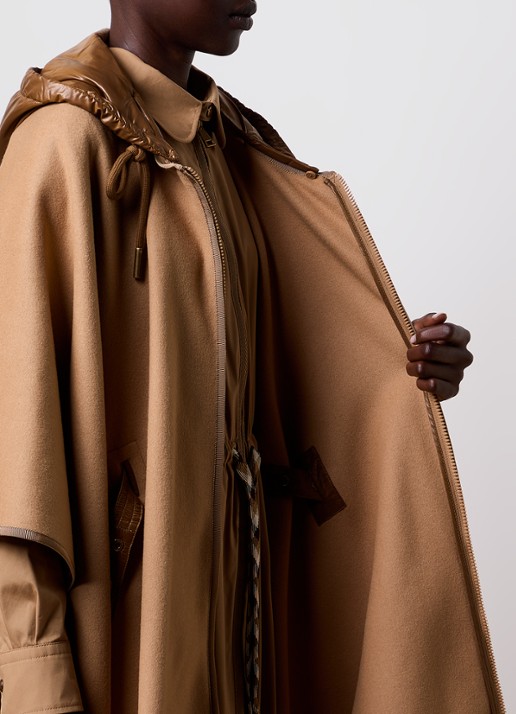 Moncler Cape in wolblend met ceintuur en capuchon - detail 6 camel