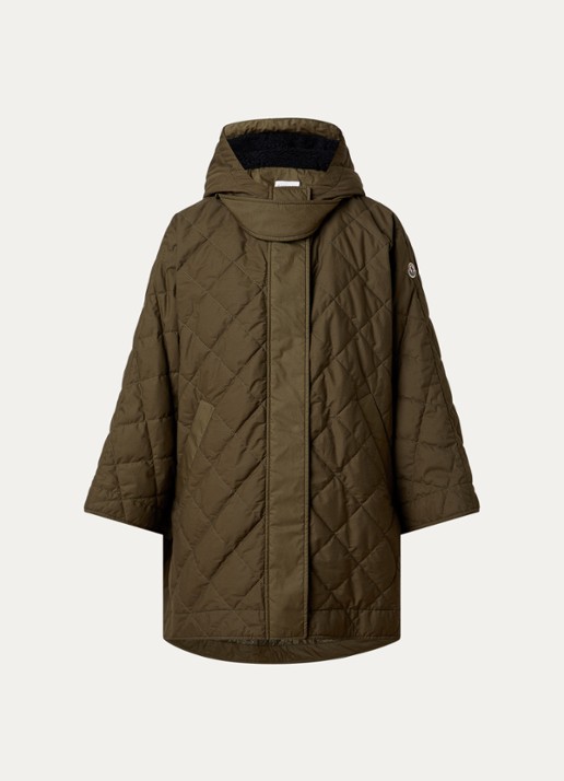 Moncler Cape met capuchon en steekzakken - voorkant 2 bronsgroen