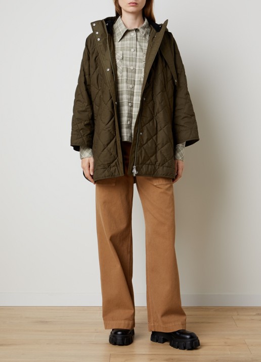 Moncler Cape met capuchon en steekzakken - voorkant 3 bronsgroen