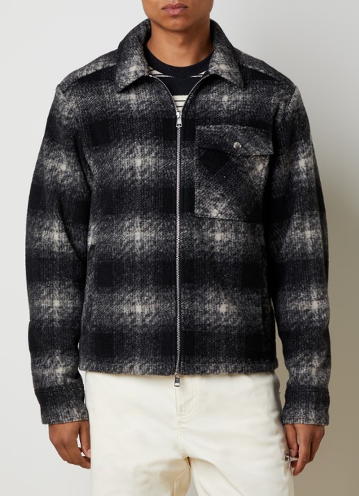 Moncler Checked overshirt in wolblend met borstzak