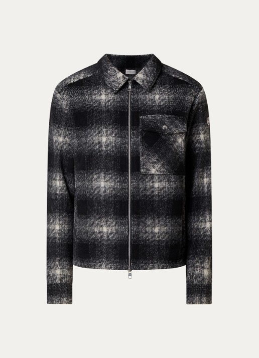Moncler Checked overshirt in wolblend met borstzak - voorkant 2 zwart