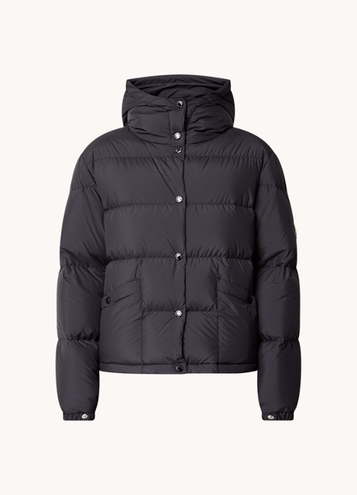 Moncler Ebre puffer jack met donsvulling en logoborduring - voorkant 2 zwart