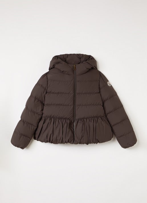 Moncler Elizaveta gewatteerde jas met peplum en donsvulling - voorkant donkerbruin